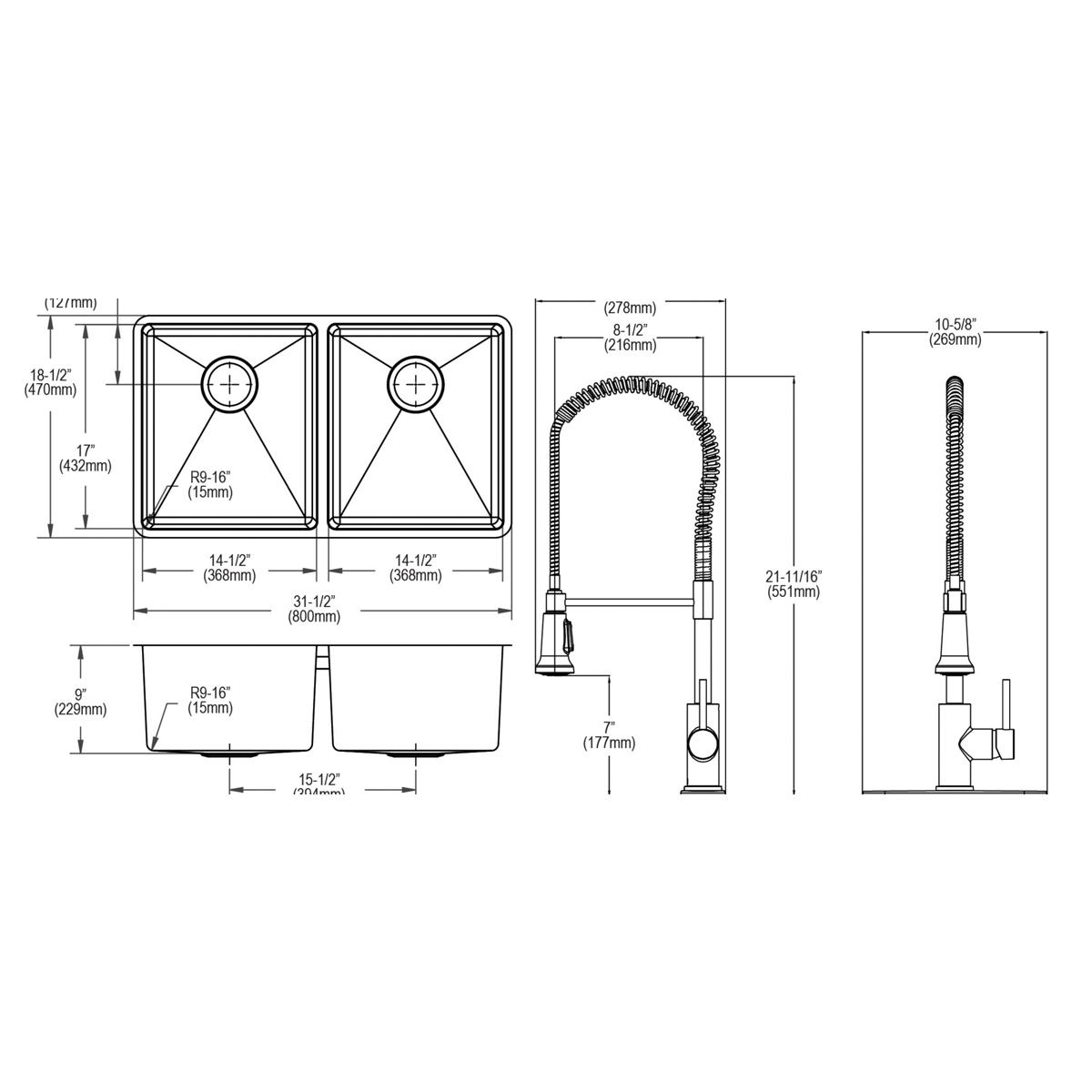 Elkay Crosstown 18 Gauge Equal Double Bowl Undermount Sink & Faucet Kit with Extras