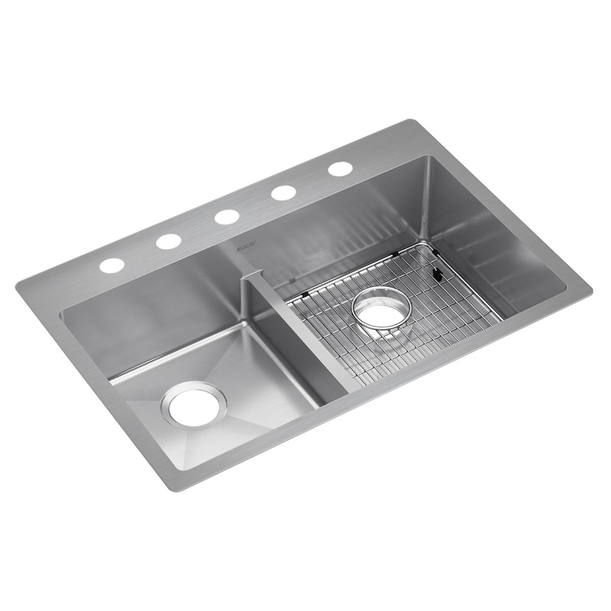 Elkay Crosstown 18 Gauge 33x22x9 Double Bowl Sink Kit with Aqua Divide for Modern Kitchens