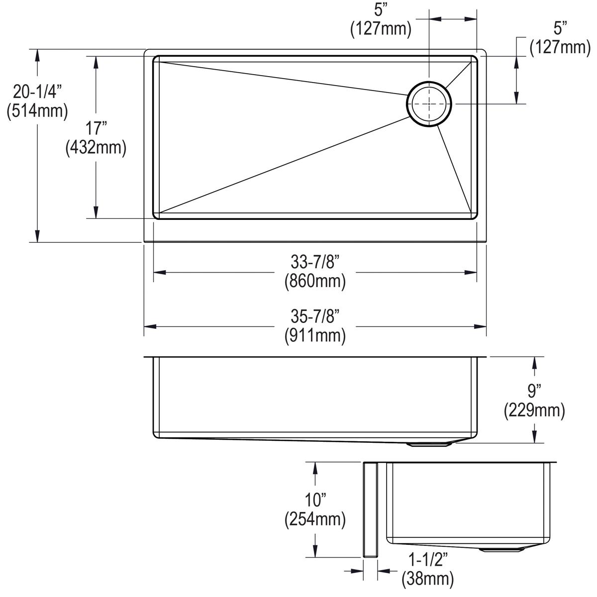 Elkay Crosstown 16-Gauge Single Bowl Tall Farmhouse Sink Kit - 35-7/8 x 20-1/4 x 9