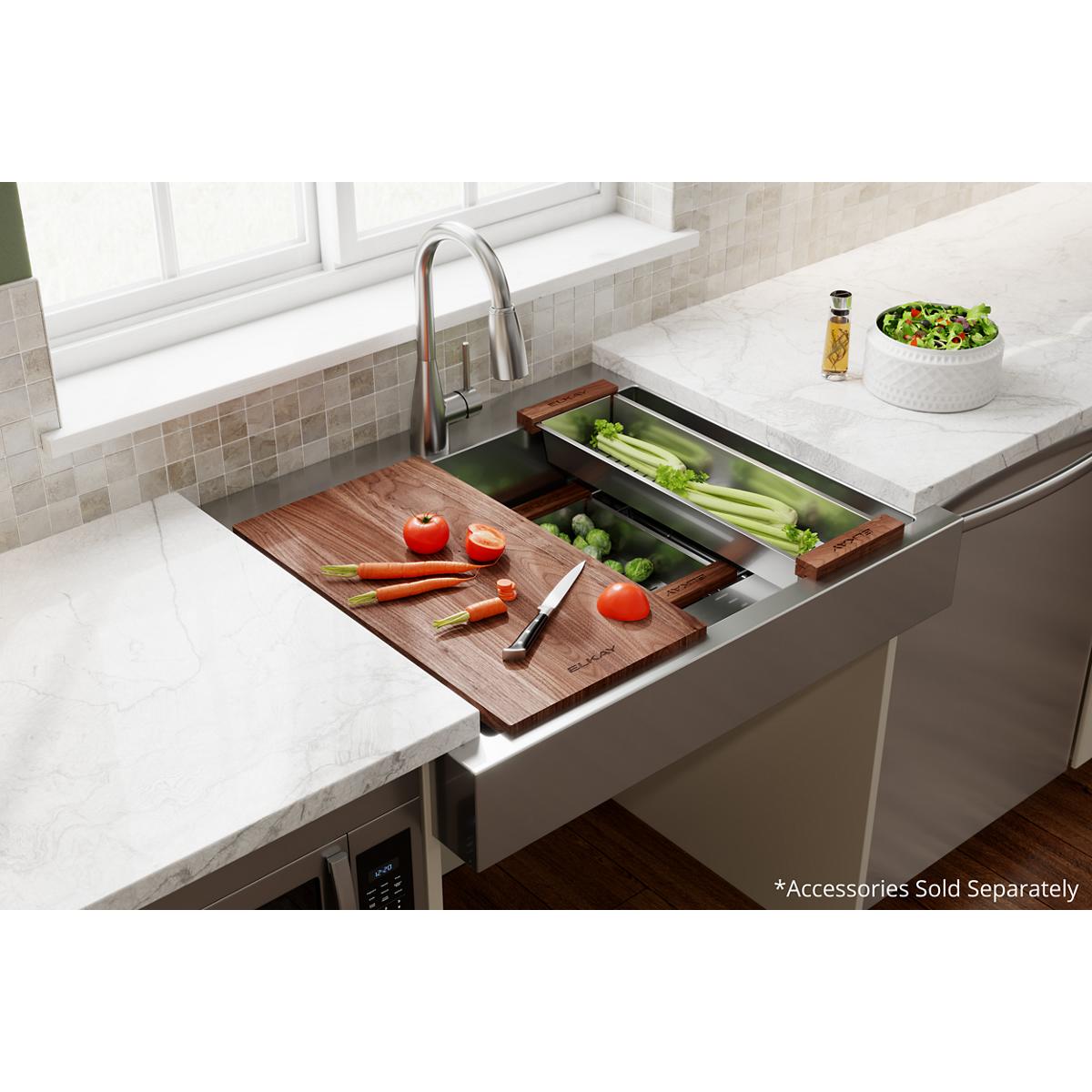 Elkay Dart Canyon 33x27x9.5 Single Bowl Farmhouse ADA Workstation Sink with 4.8 Deep Work Shelf