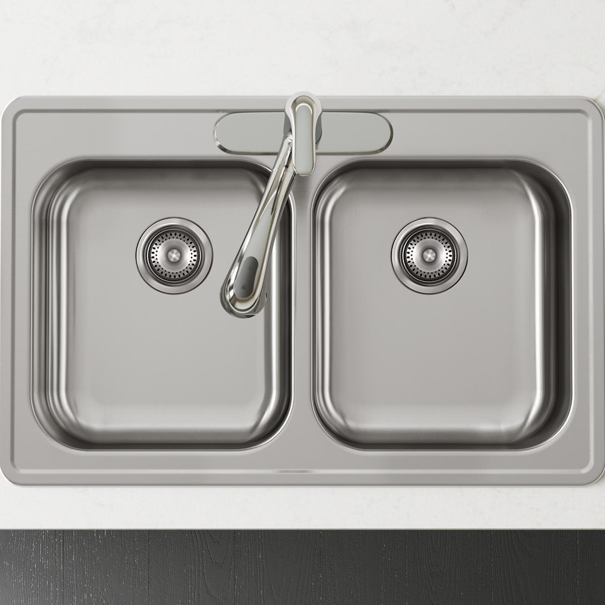 Elkay Dayton 33x21-1/4x5-3/8 Stainless Steel Double Bowl Drop-in Sink with 2 Faucet Holes