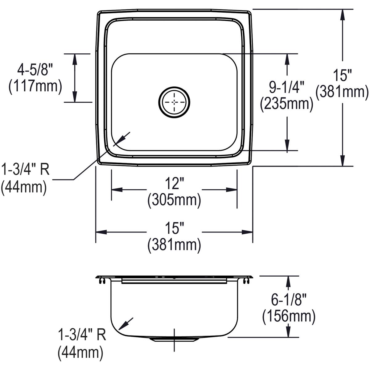 Elkay Lustertone Classic 15 x 15 x 6-1/8 Single Bowl Drop-in Bar Sink with Easy Quick-clip