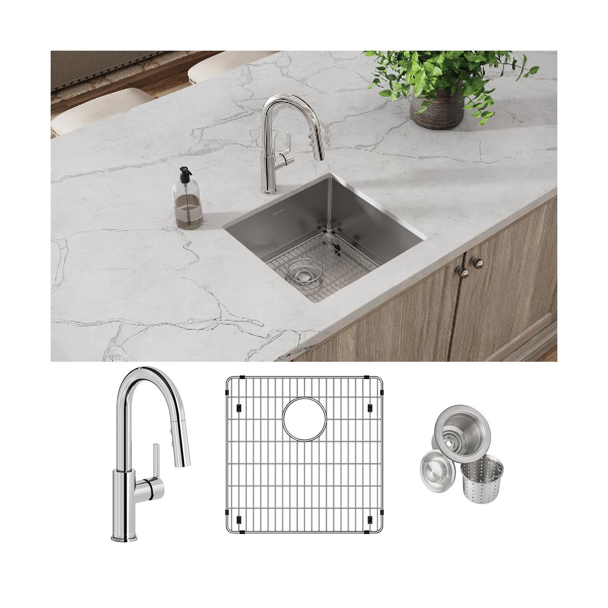 Elkay Crosstown 18-Gauge 18.5x18.5x9 Single Bowl Undermount Sink & Faucet Kit with Accessories