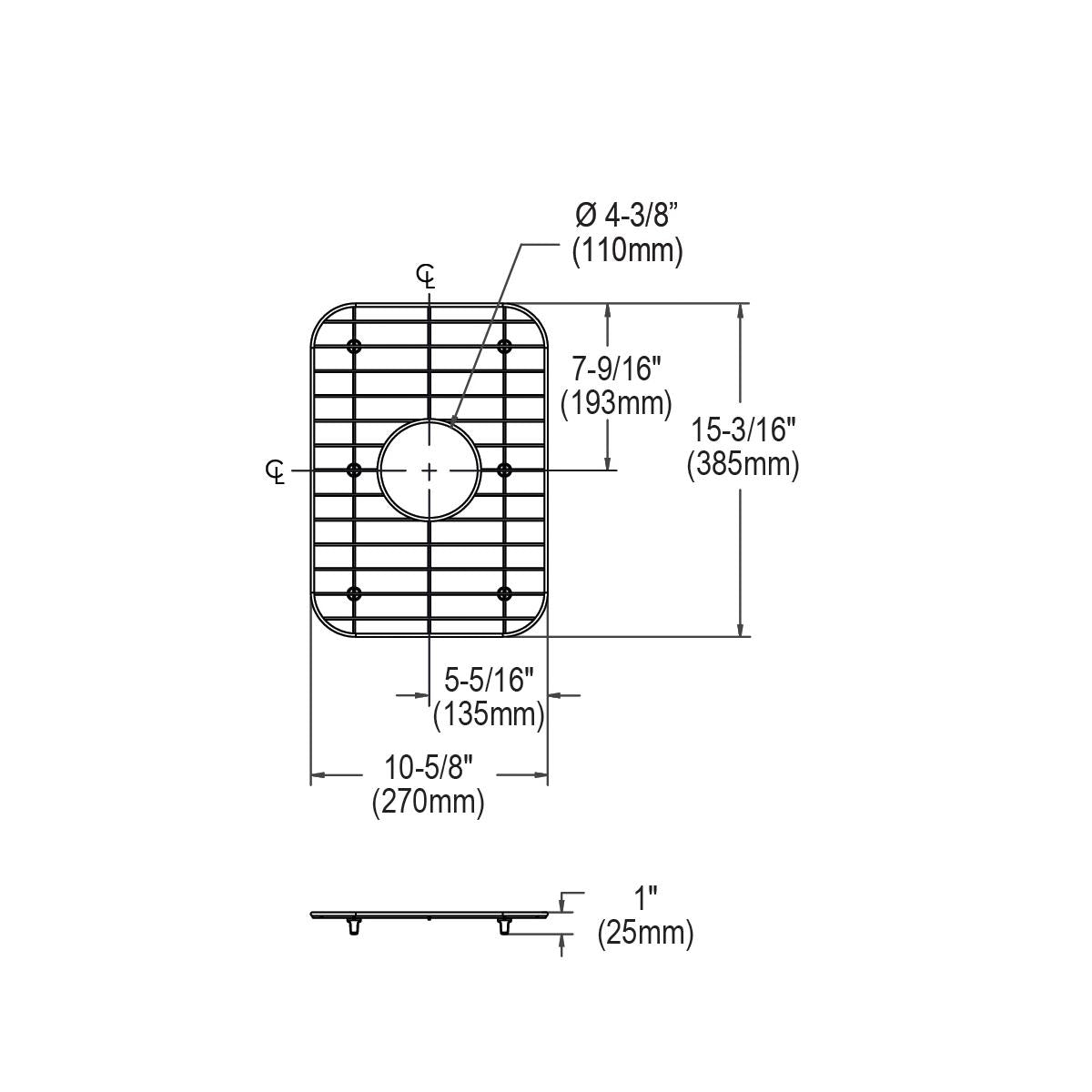 Elkay Dayton Stainless Steel Kitchen Sink Bottom Grid with Dimensions 10-5/8 x 15-3/16 x 1