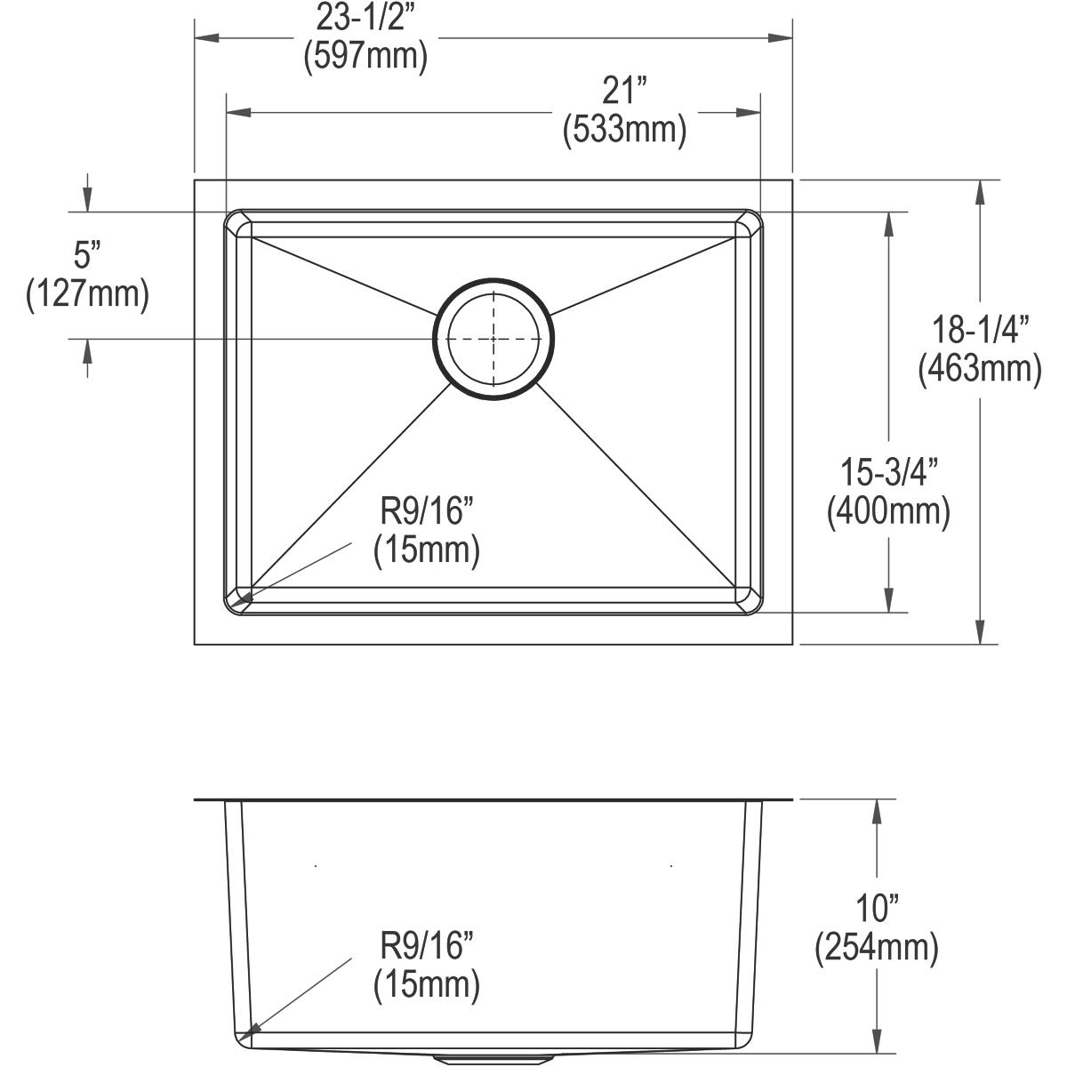 Elkay Crosstown 16 Gauge Stainless Steel Single Bowl Undermount Kitchen Sink Kit with 23-1/2 x 18-1/4 x 10 Dimensions