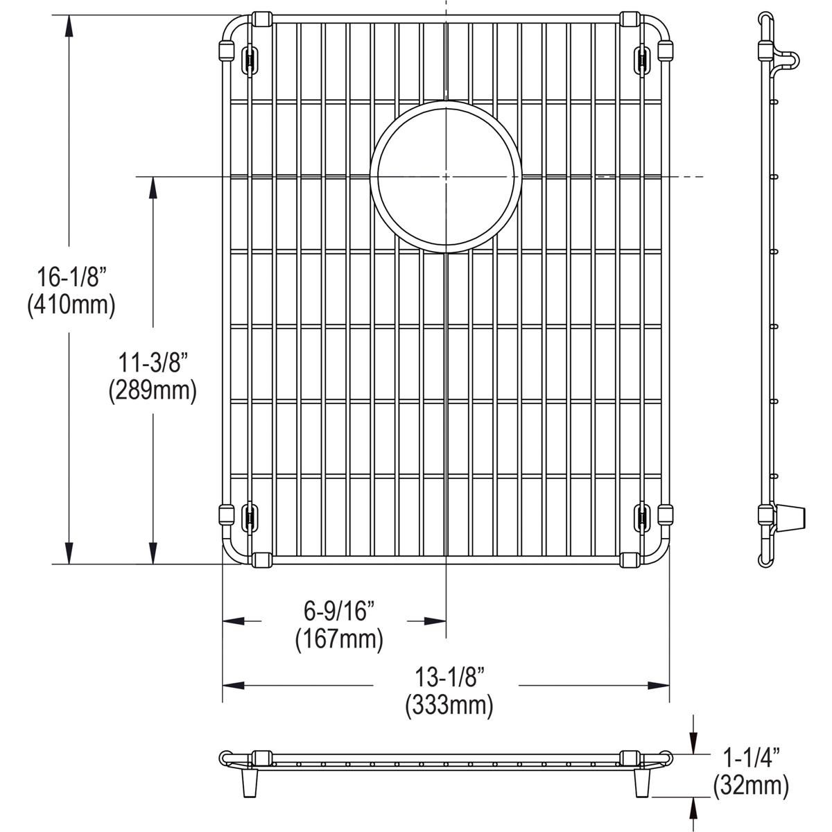 Elkay Crosstown Premium Stainless Steel Bottom Grid Measuring 13-1/8 Inches by 16-1/8 Inches by 1-1/4 Inches for Elkay Sinks