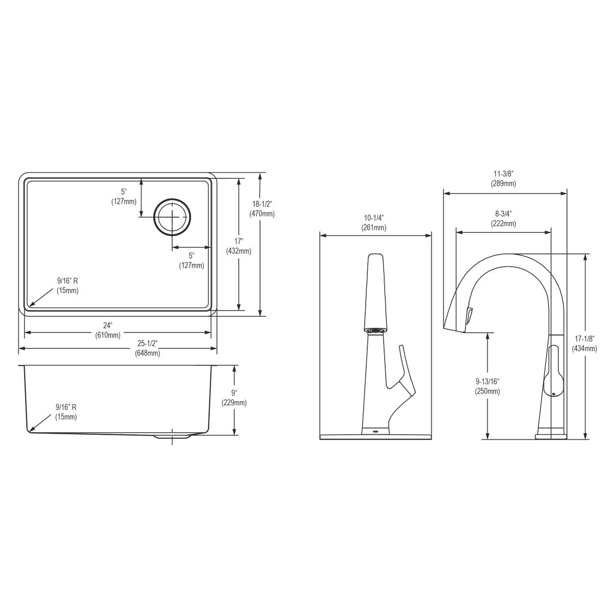 Elkay Crosstown Single Bowl Undermount Kitchen Sink Kit with Filtered Faucet - 18 Gauge, 25-1/2 x 18-1/2 x 9 Dimensions