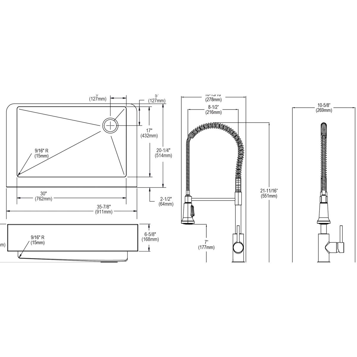 Elkay Crosstown 18 Gauge Single Bowl Farmhouse Kitchen Sink and Faucet Kit with Drain - A Complete 35-7/8 x 20-1/4 x 9 Inch Solution for Your Kitchen