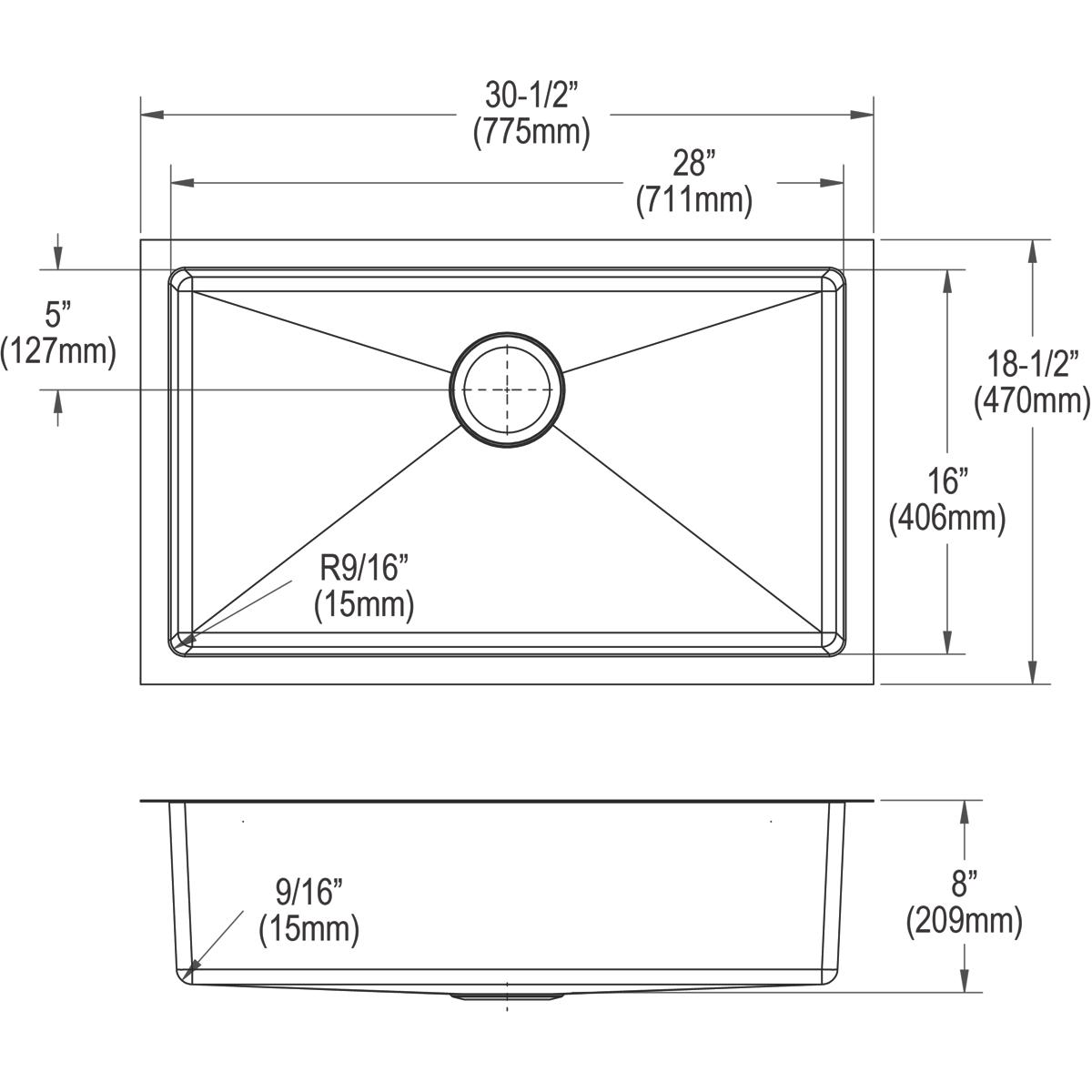 Elkay Crosstown 16-Gauge Single Bowl Undermount Sink - 30.5 x 18.5 x 8