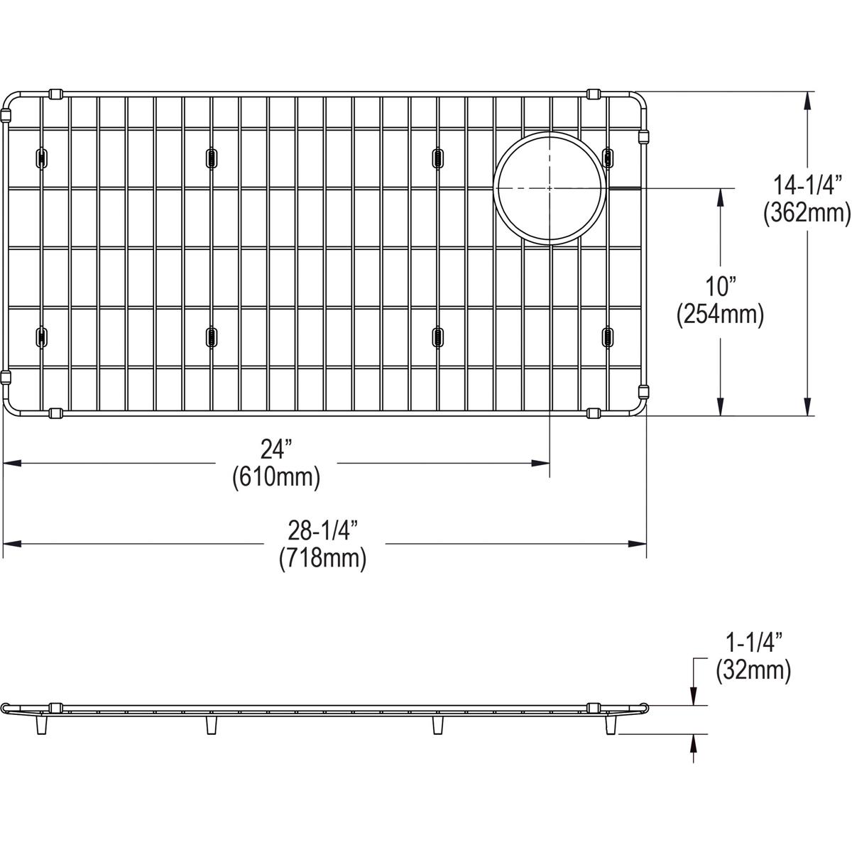 Durable Elkay Crosstown 28-1/4 x 14-1/4 x 1-1/4 Stainless Steel Bottom Grid