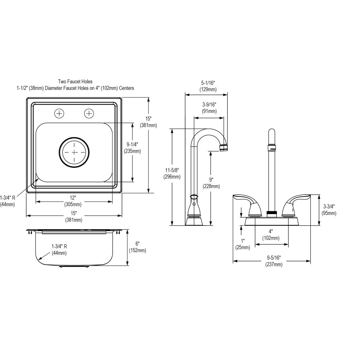 Elkay Dayton 15x15x6 Single Bowl Drop - in Bar Sink with High - Quality Faucet Kit