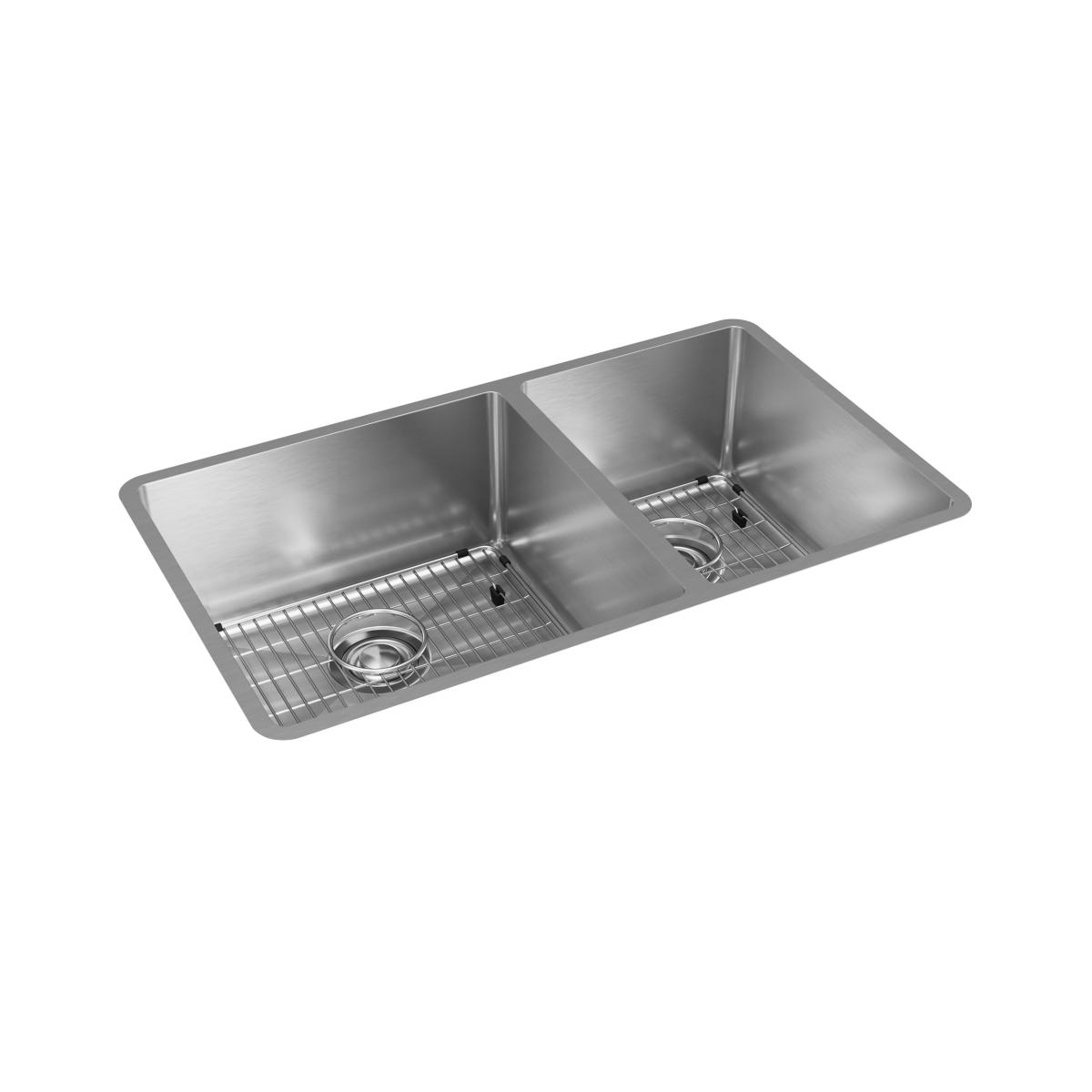 Elkay Crosstown 18 Gauge 31.5x18.5x9 60/40 Double Bowl Undermount Stainless Steel Sink Kit