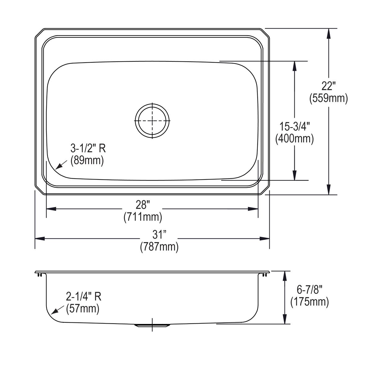 Elkay Celebrity Single Bowl Drop - in Kitchen Sink, Measuring 31 Inches by 22 Inches by 6 and 7/8 Inches