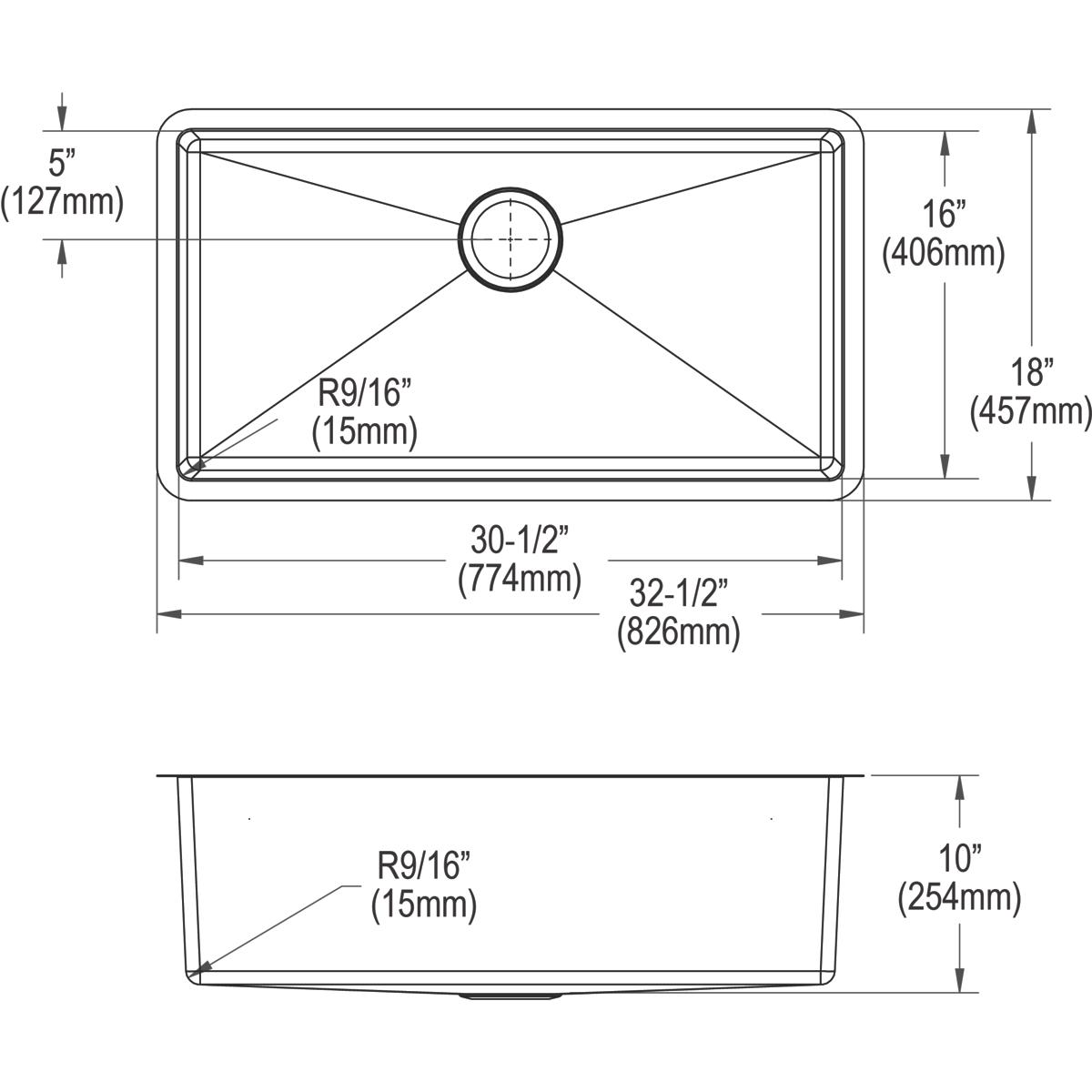Elkay Crosstown 16-Gauge Single Bowl Undermount Sink Kit, 32.5x18x10