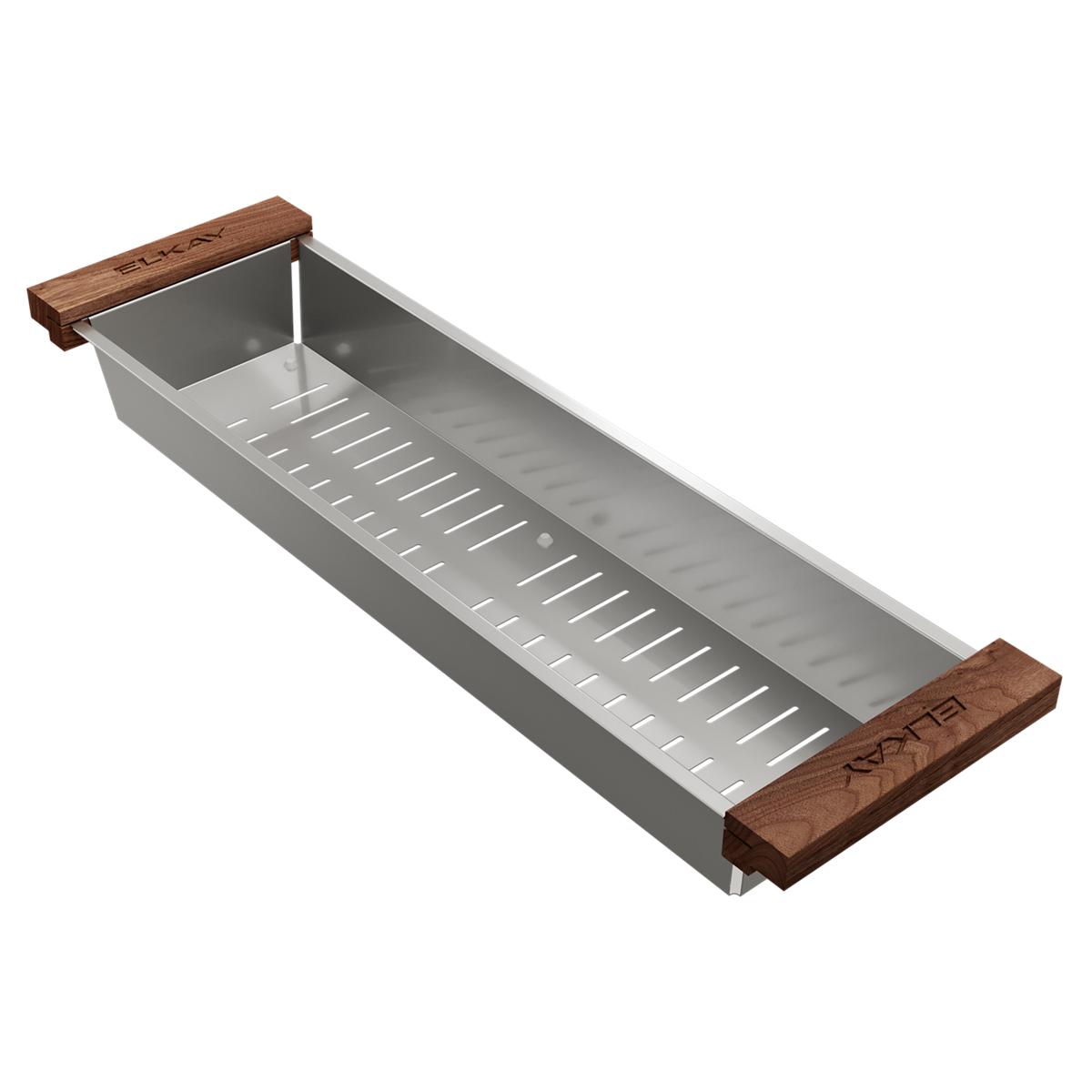Elkay Dart Canyon 6-7/16 x 21-1/2 x 2-1/2 Stainless Steel Colander with Walnut Handles