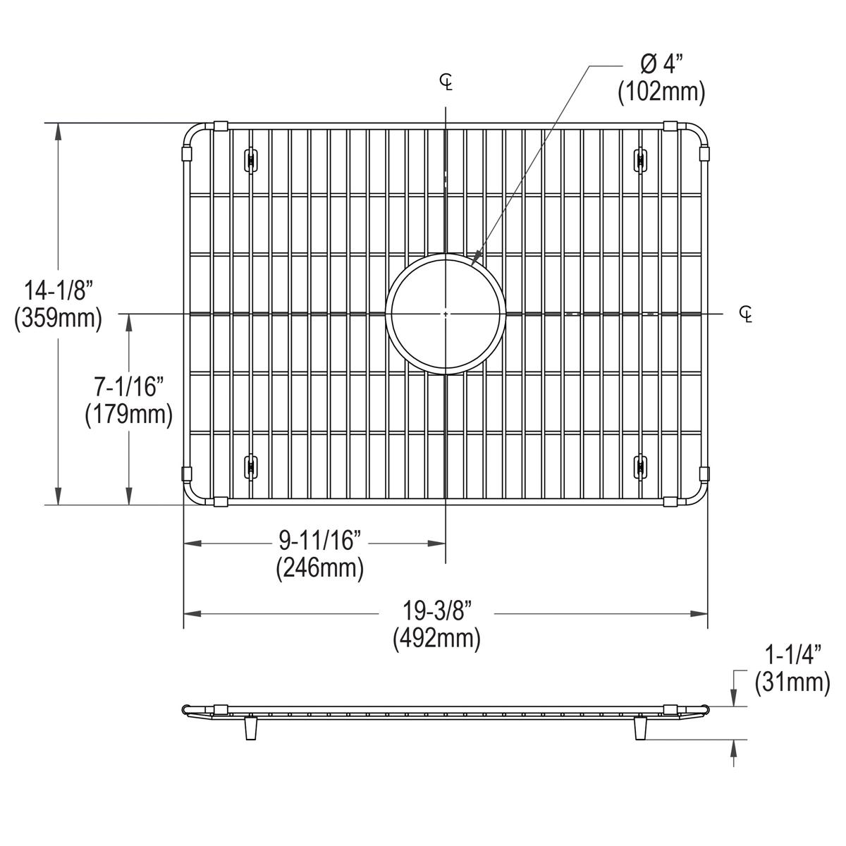 Elkay Crosstown Stainless Steel Bottom Grid for Specific Sink Bowls, Measuring 19-3/8 x 14-1/8 x 1-1/4