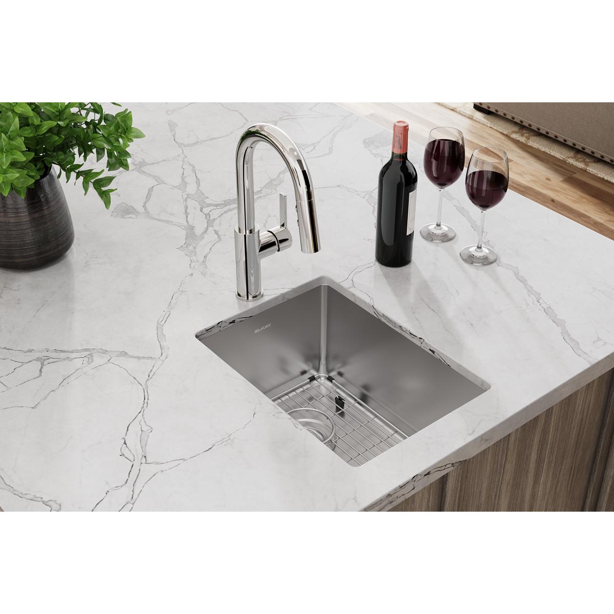 Elkay Crosstown Single Bowl Undermount Bar Sink and Faucet Set with Bottom Grid and Drain - 18 Gauge, 13.5 x 18.5 x 9 Dimensions