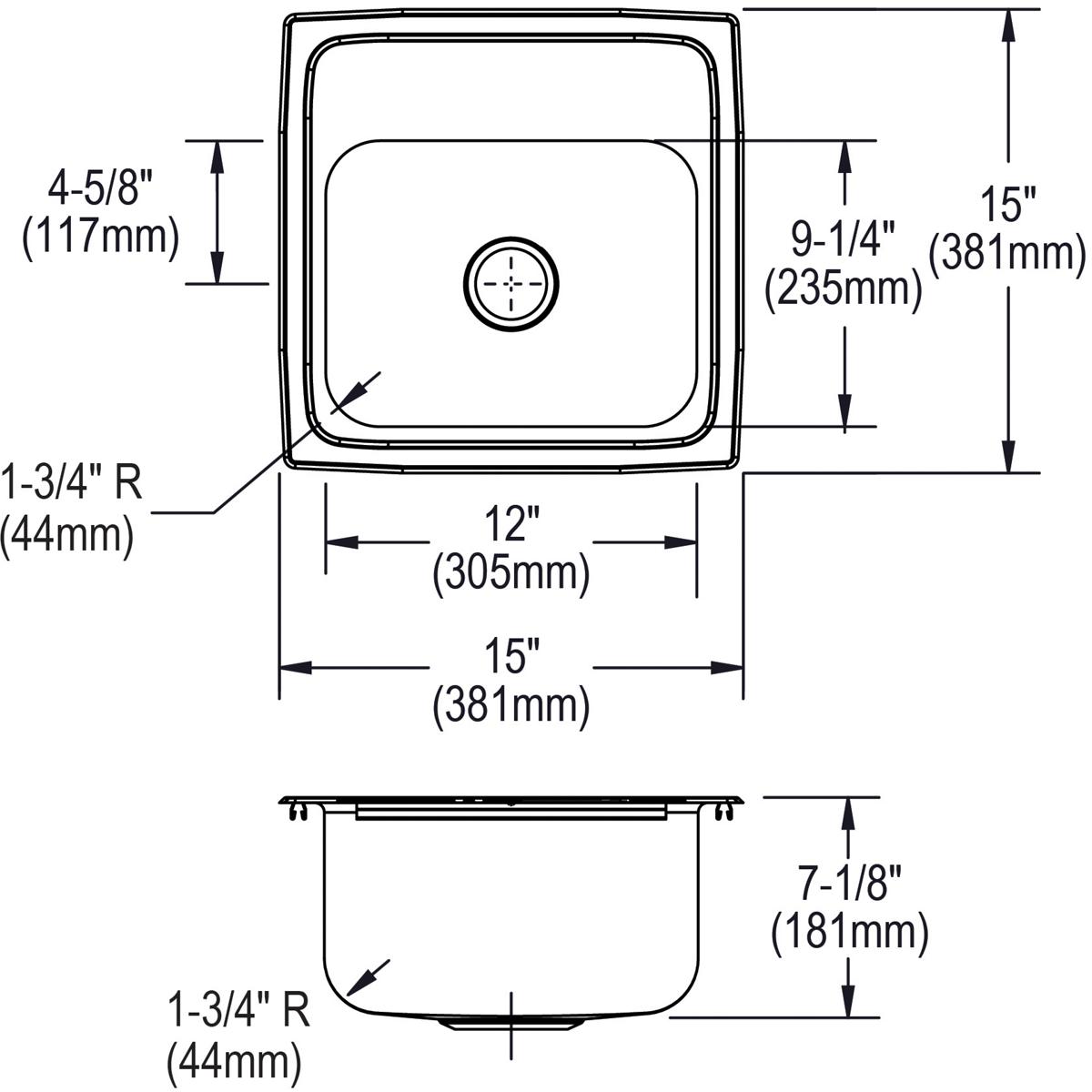 Elkay Lustertone Classic 15x15x7-1/8 Single Bowl Drop-in Bar Sink with 2 Drain - Scratch-Resistant
