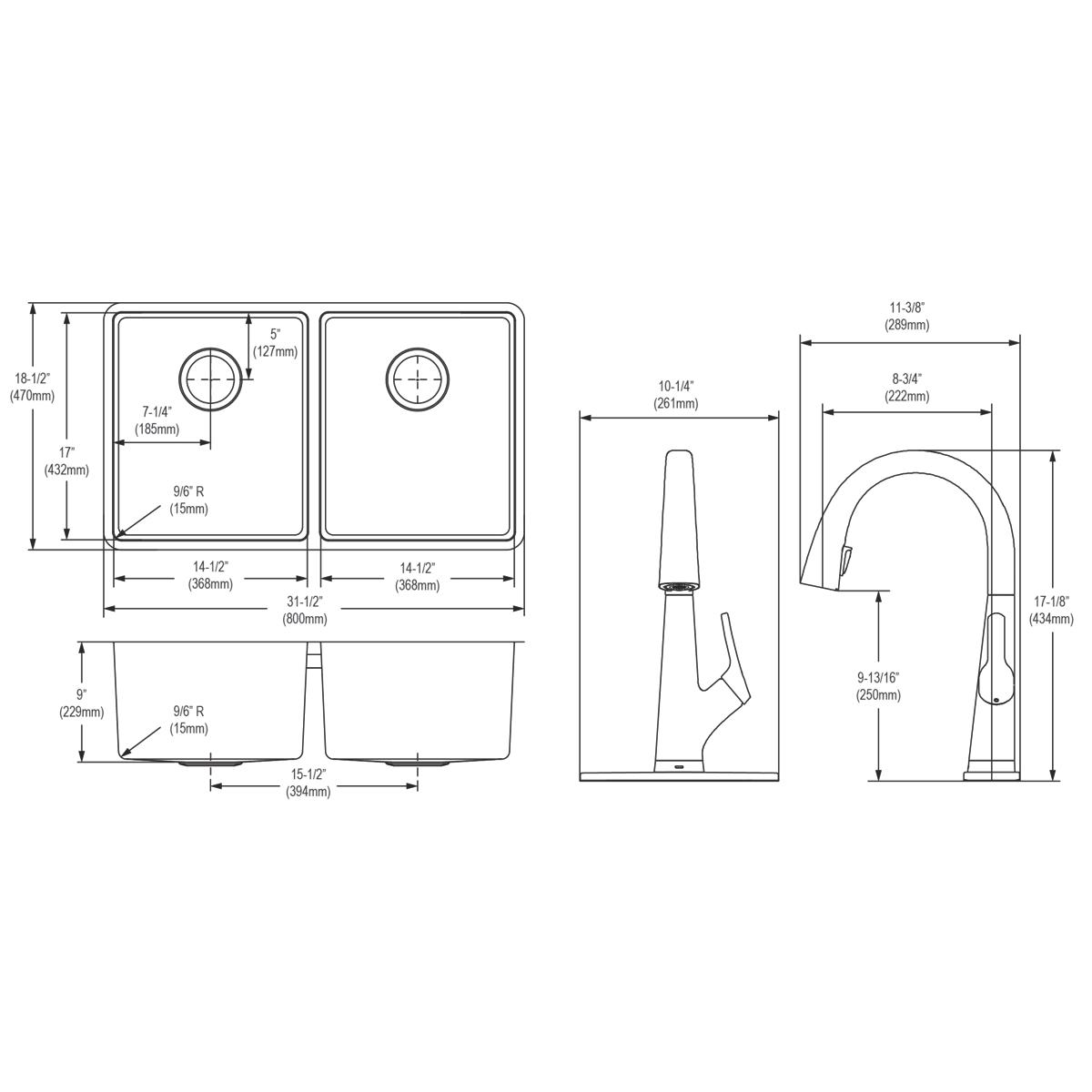 Elkay Crosstown 18-Gauge Undermount Double Bowl Sink Kit with Filtered Faucet