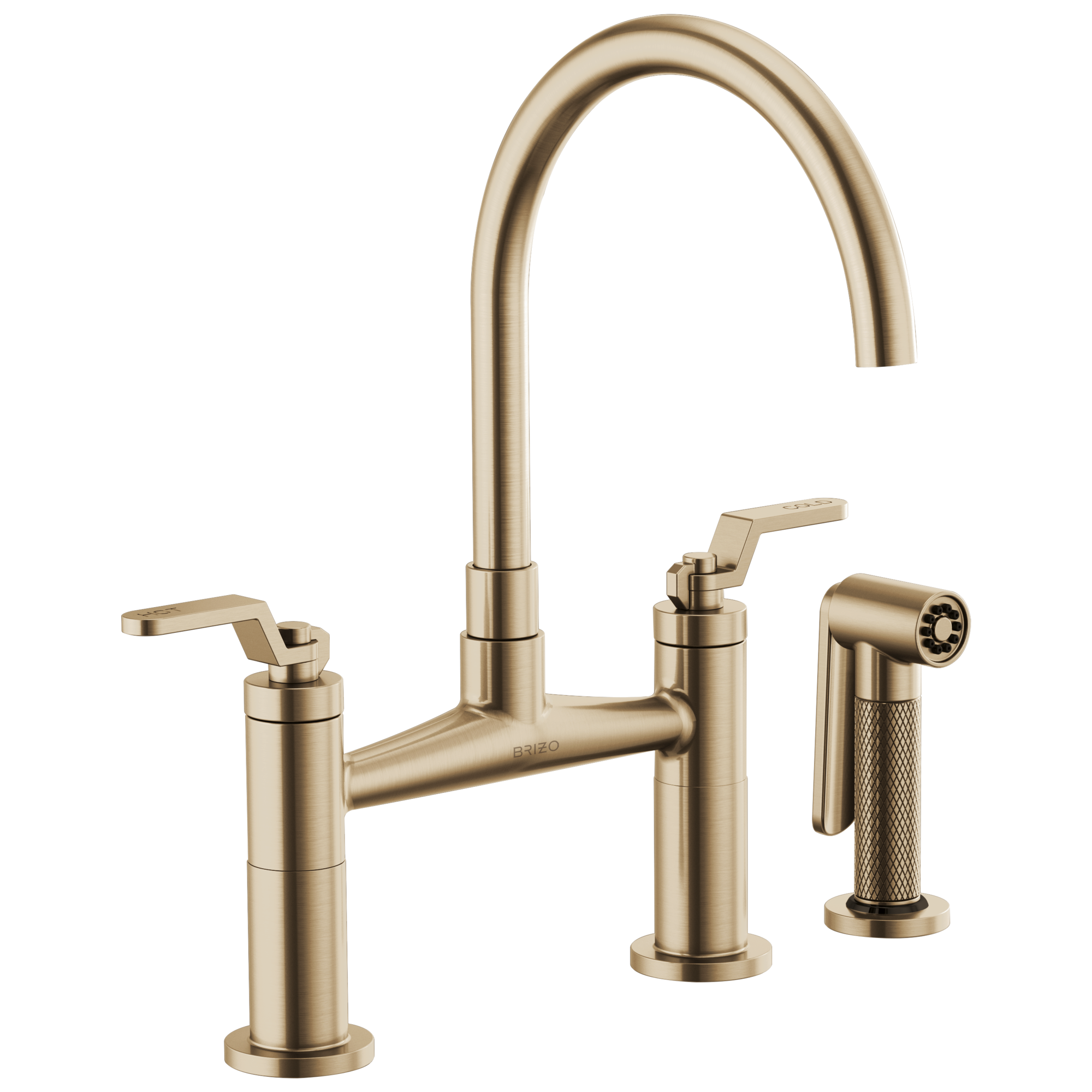 Brizo Litze Bridge Kitchen Faucet Boasting an Arc Spout and an Industrial-Style Handle