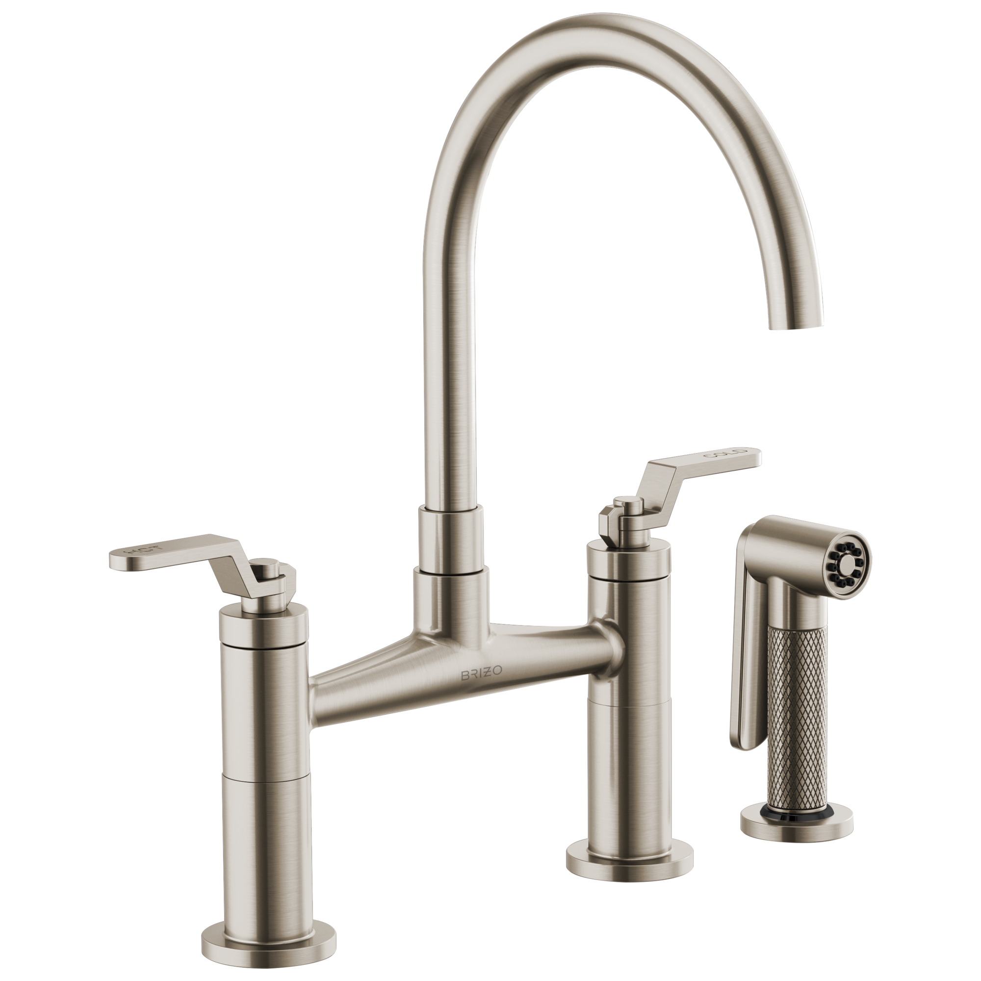 Brizo Litze Bridge Kitchen Faucet Boasting an Arc Spout and an Industrial-Style Handle