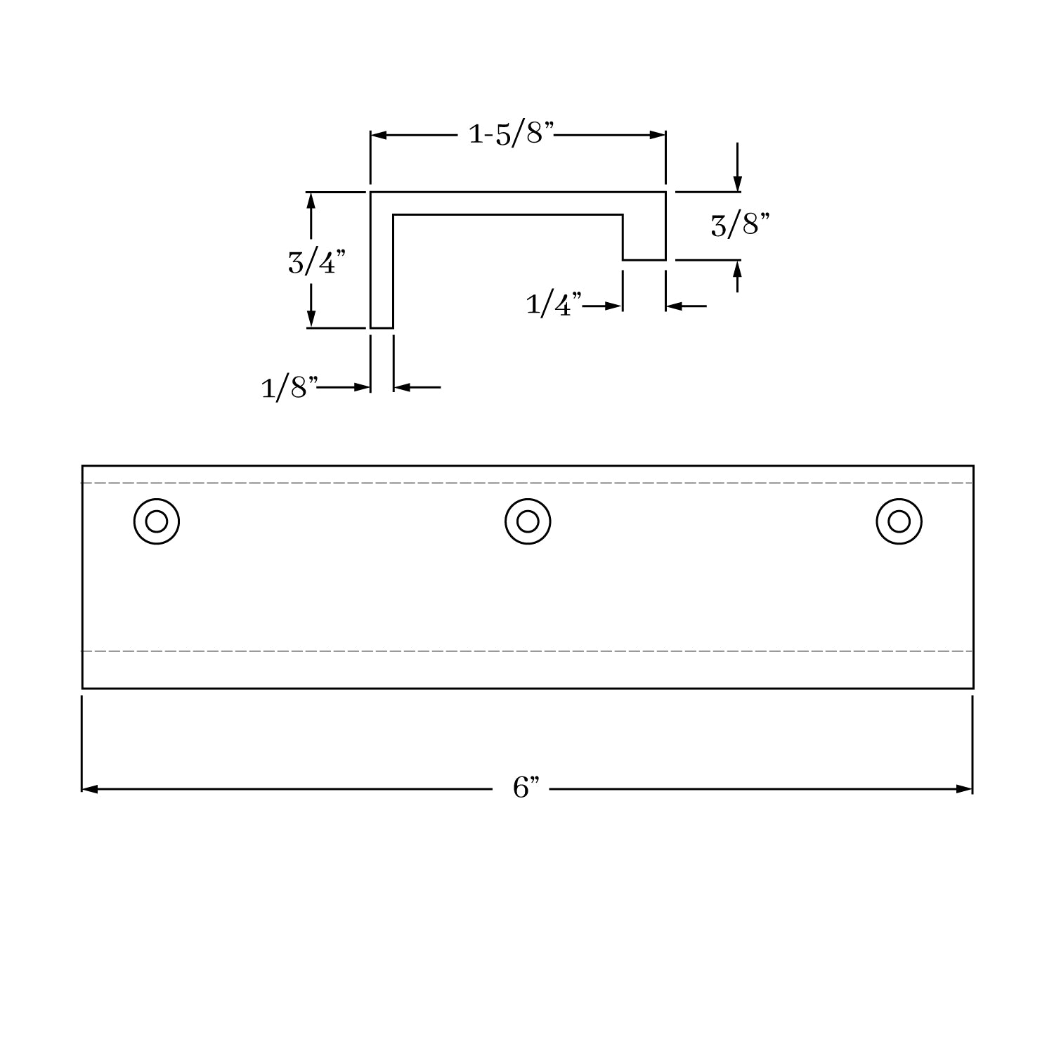 Square Classic Brass 6-Inch Edge Pull with Backmount for Doors