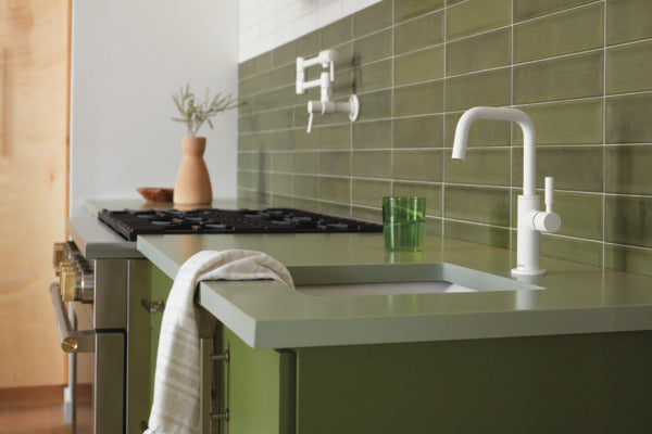 Matte White Brizo Solna Square - Spout Beverage Faucet for Elegant Kitchens