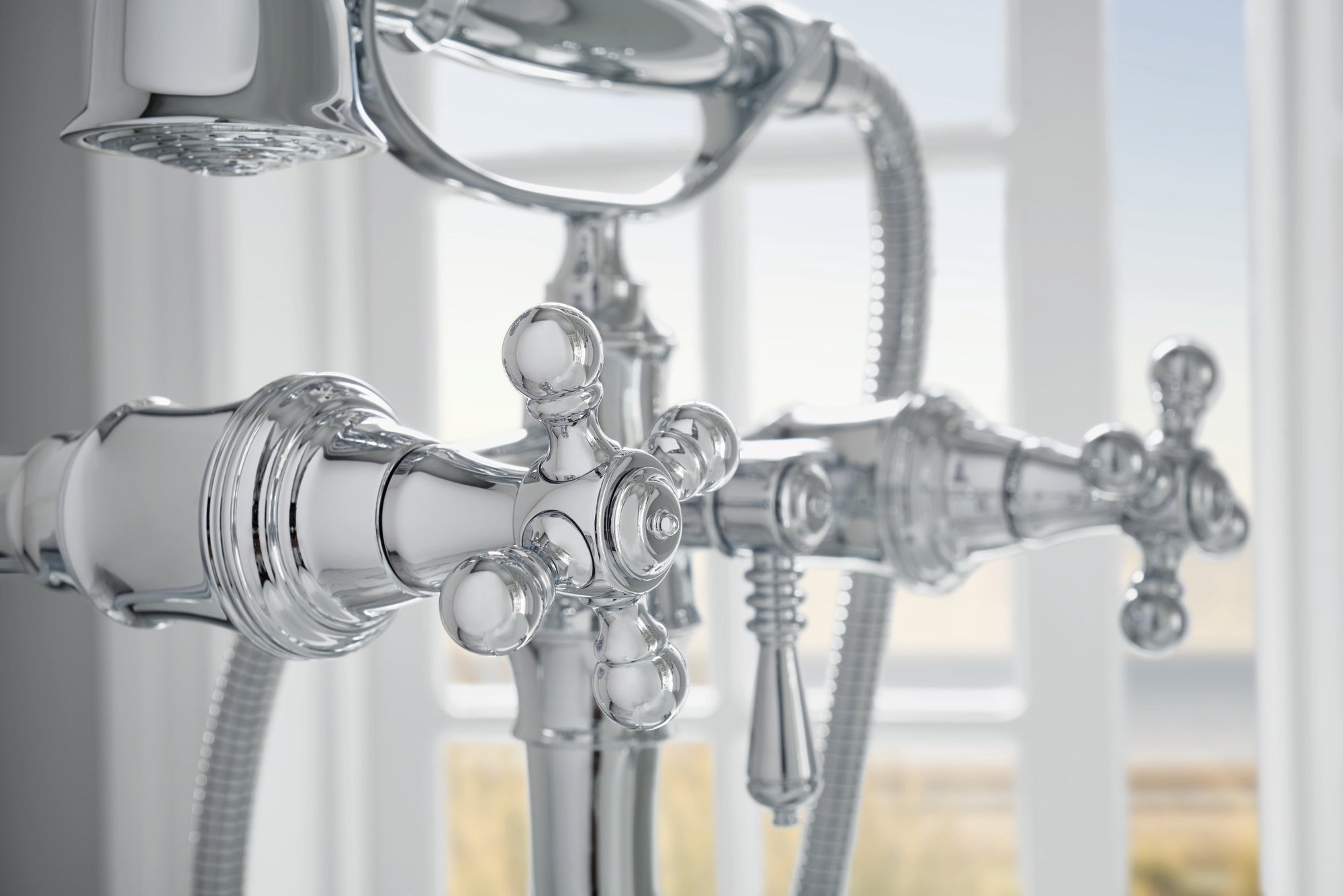 Brizo Tresa Luxury Two-Handle Tub Filler Trim Kit Featuring Cross Handles for Elegant Bathroom Settings