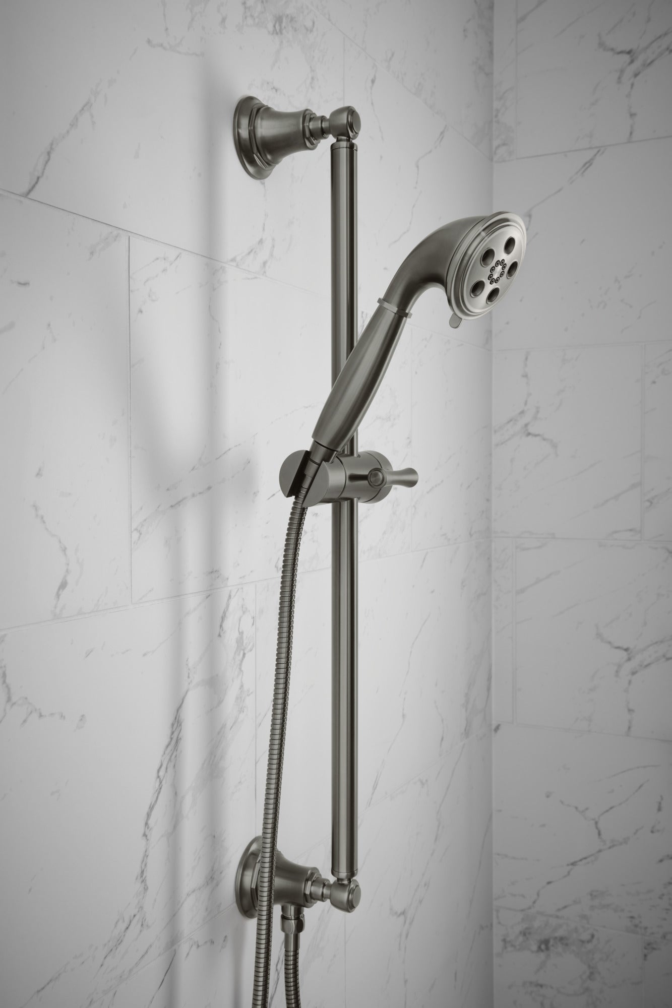 Brizo Classic Universal Round Shower Slide Bar with Stretchable Hose for an Enhanced Bathing Experience
