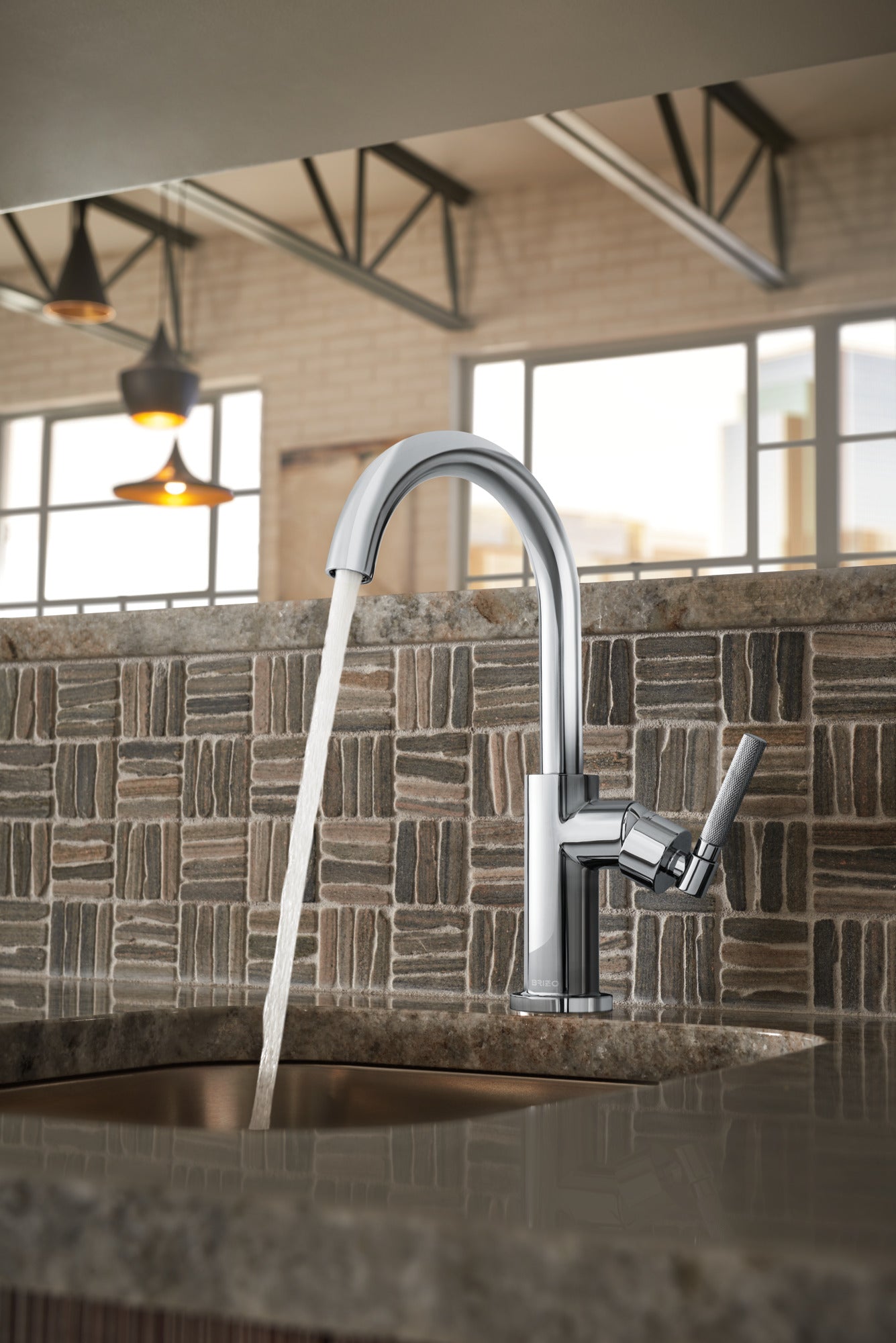 Brizo Litze Arc Spout Bar Faucet with Knurled Handle Kit for Modern Kitchens