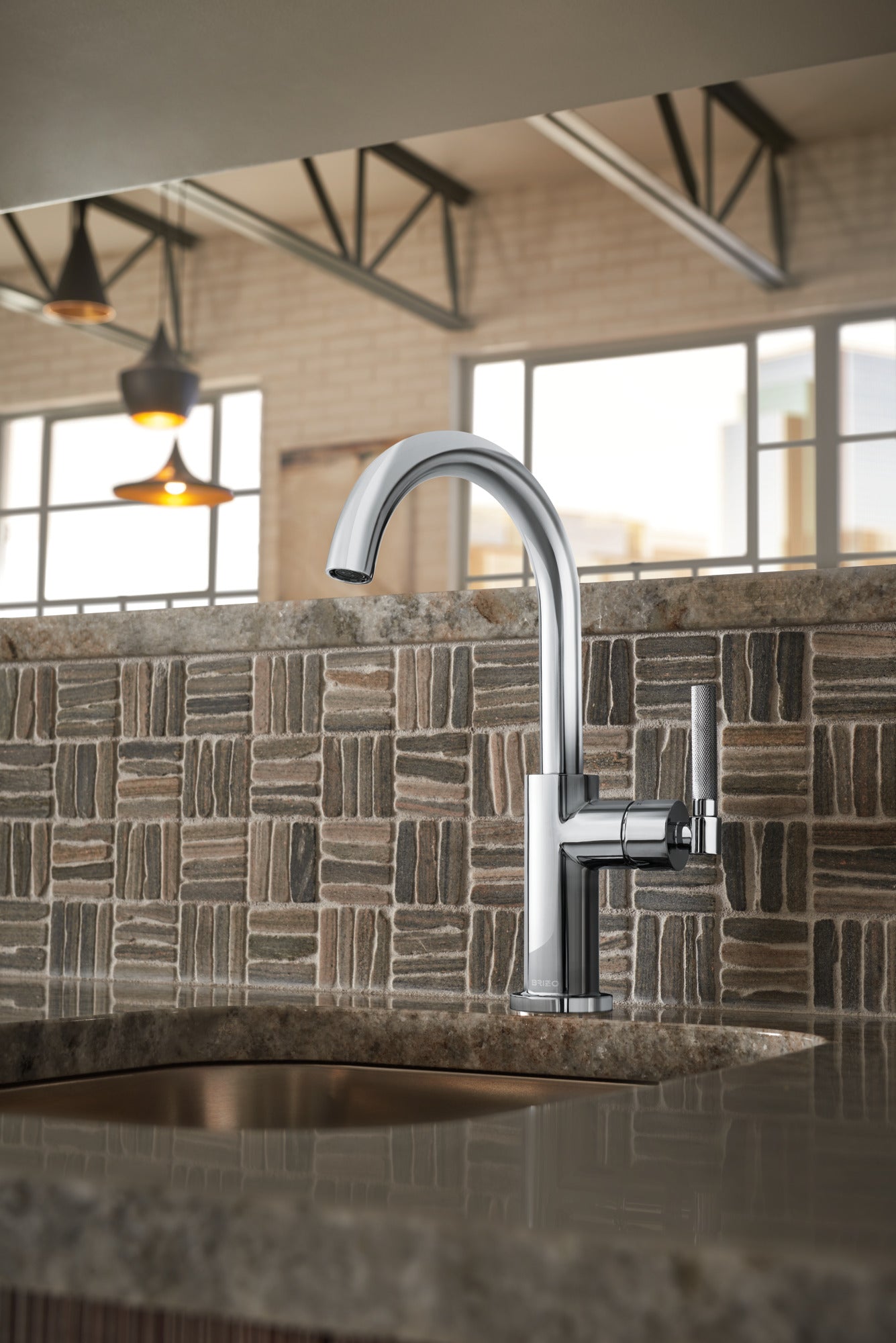 Brizo Litze Arc Spout Bar Faucet with Knurled Handle Kit for Modern Kitchens