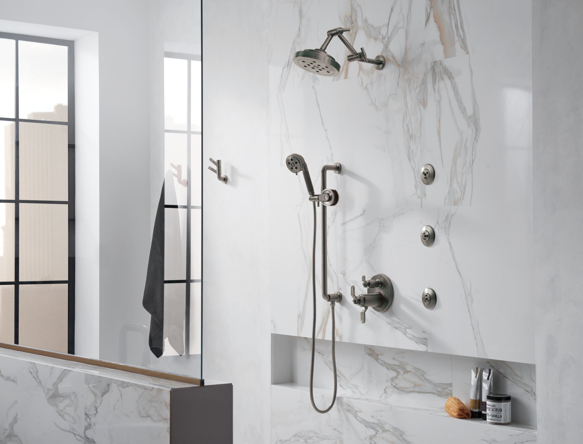 Brizo Litze Double Rotating Robe Hook Featuring Knurled Design for Bathroom Use