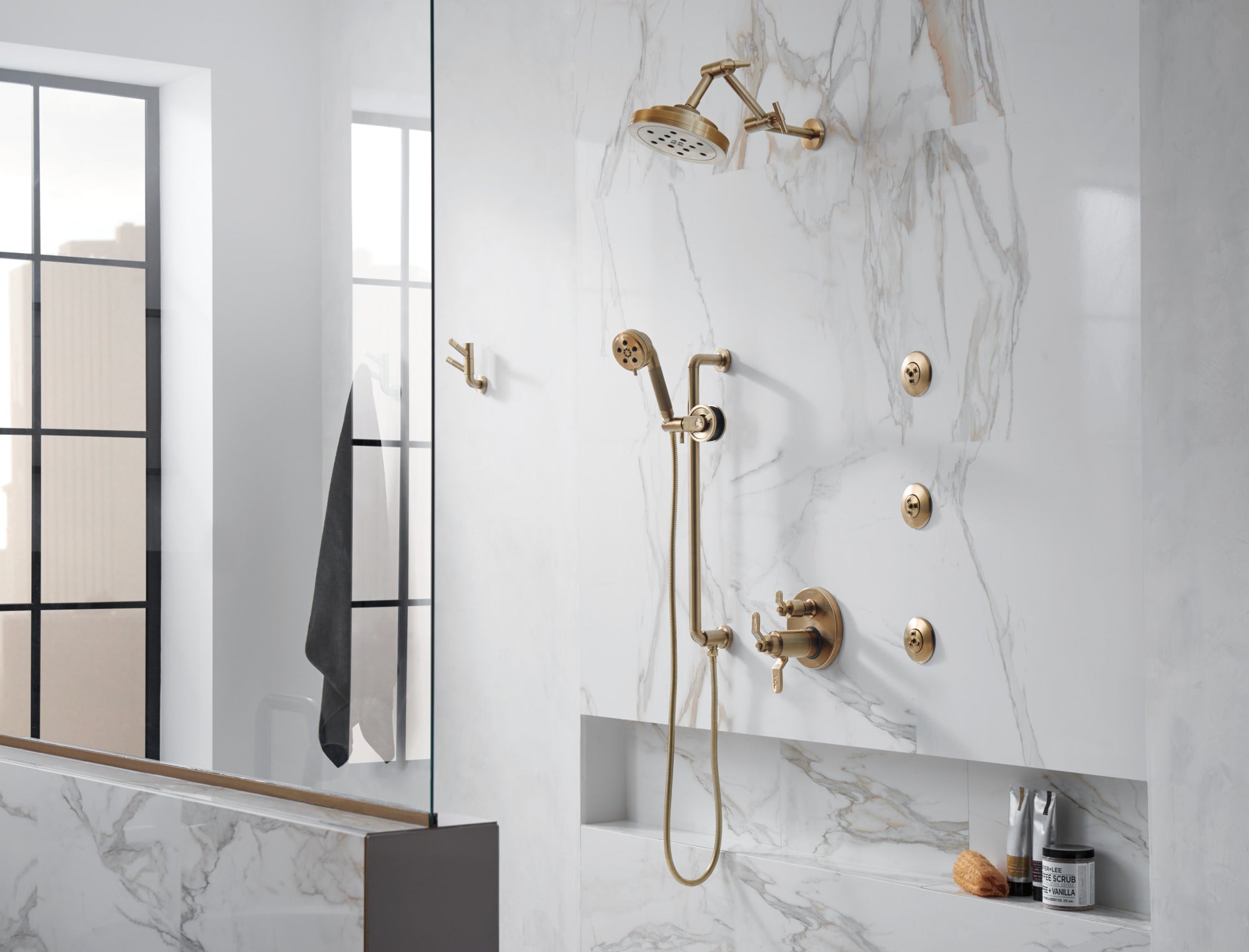 Brizo Litze Double Rotating Robe Hook Featuring Knurled Design for Bathroom Use