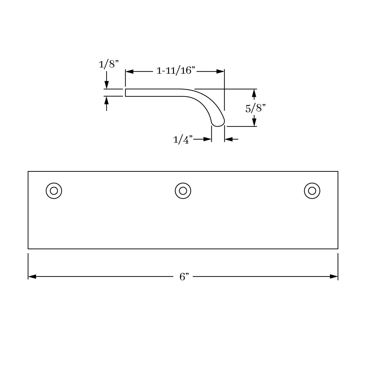 Classic Solid Brass 6-Inch Curved Edge Pull for Cabinetry