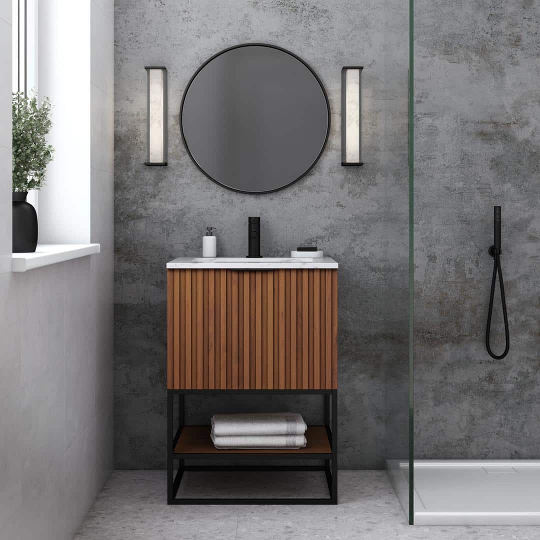 Bemma Terra 24-Inch Single Bathroom Vanity Set in Walnut with Matte Black Accents