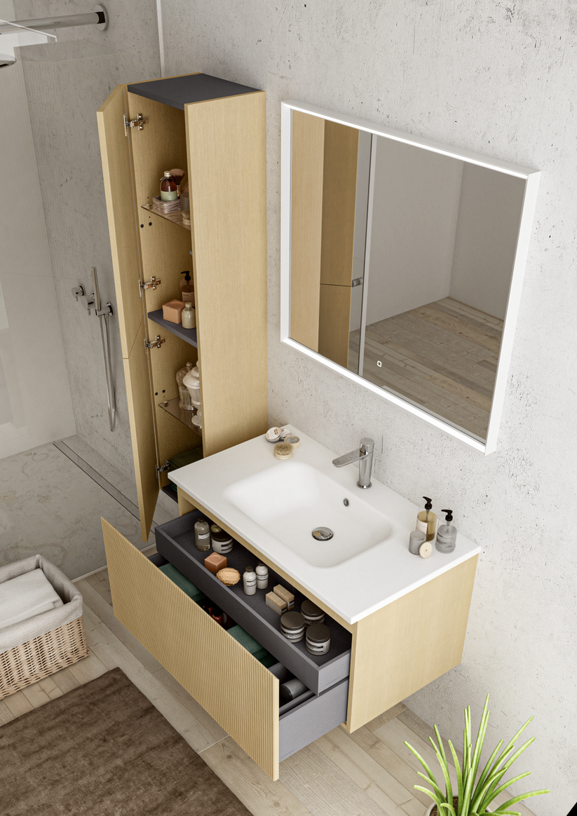 Berloni Pura 36-Inch Bathroom Vanity Base Cabinet with Two Drawers for Enhanced Storage