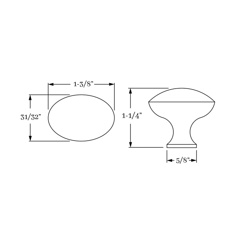 Luxurious Solid Brass 1 3/8 Oval Knob from Classic Brass Shore Collection