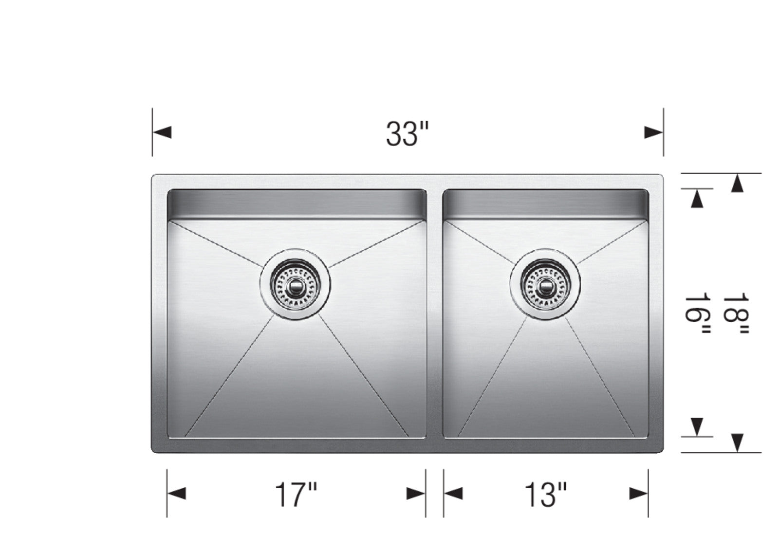 Blanco High - Precision 16 R10 Single and Three - Quarter Bowl Stainless Steel Kitchen Sink