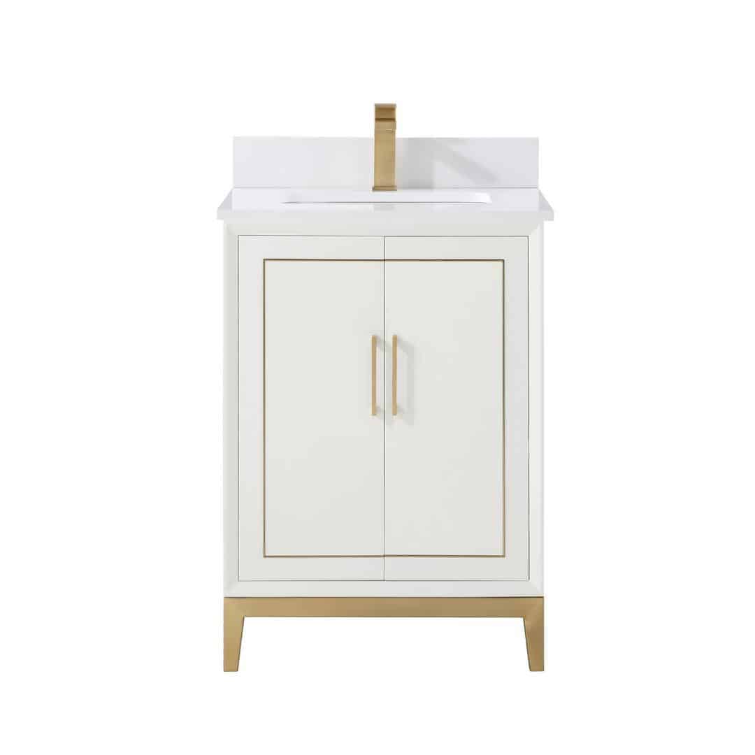 Bemma Gracie 24-Inch Single Bathroom Vanity Set in Satin White with Satin Brass Accents