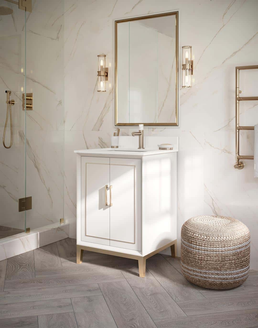 Bemma Gracie 24-Inch Single Bathroom Vanity Set in Satin White with Satin Brass Accents