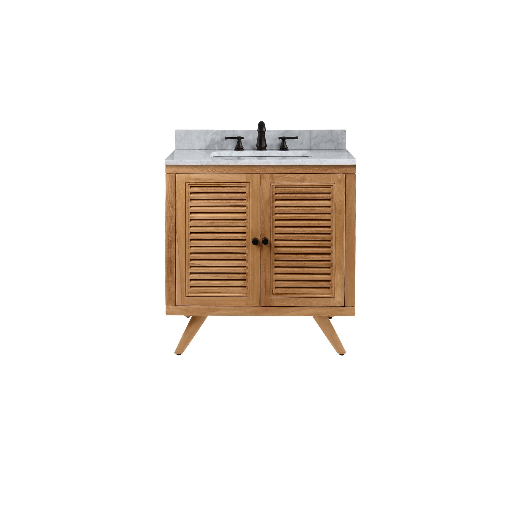 Avanity Harper 31-Inch Bathroom Vanity Set Crafted from Natural Teak Wood with Stunning Carrara White Marble Countertop