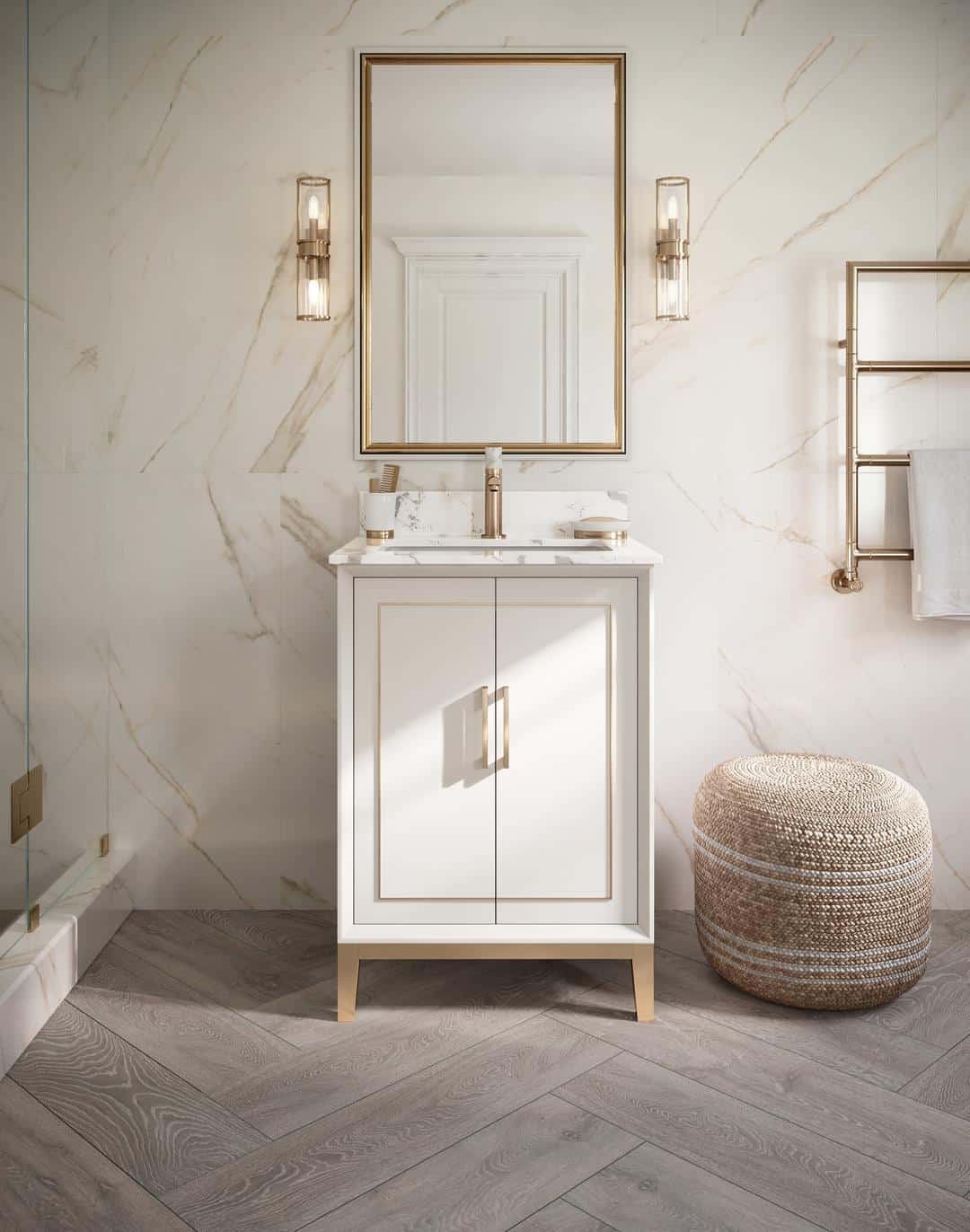 Bemma Gracie 24-Inch Single Bathroom Vanity Set in Satin White with Satin Brass Accents