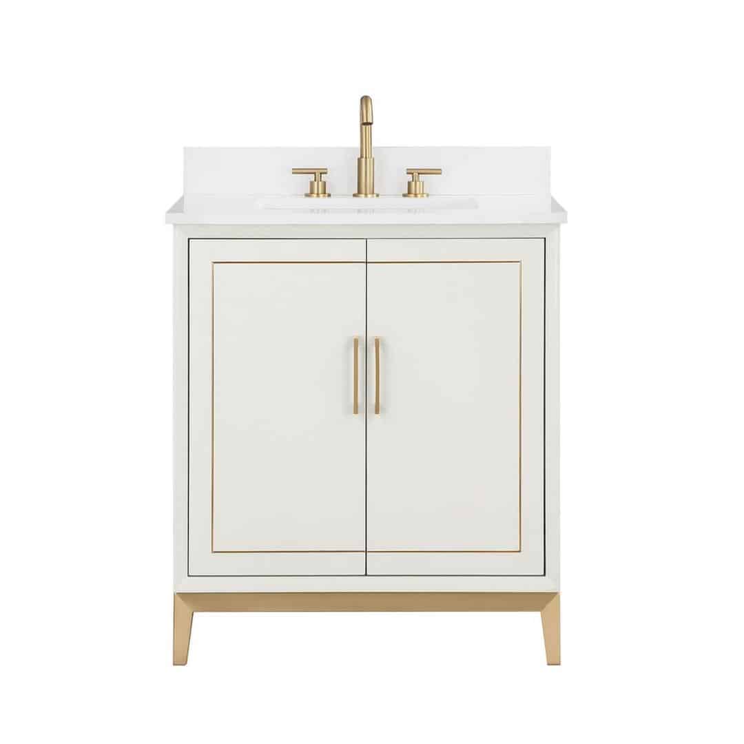 Bemma Gracie 30-Inch Single Bathroom Vanity Set in Satin White with Satin Brass Accents
