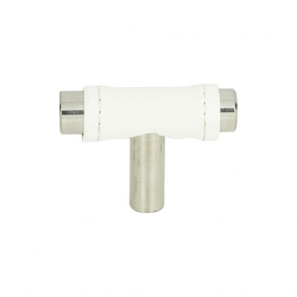 Atlas Zanzibar 1 7/8-Inch White Leather Cabinet Knob with Brushed Nickel Finish
