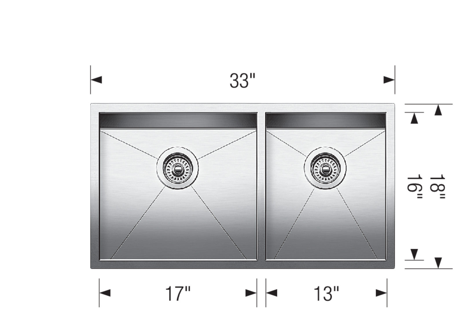 Blanco 16 R0 1-3/4 Bowl Precision Stainless Steel Sink
