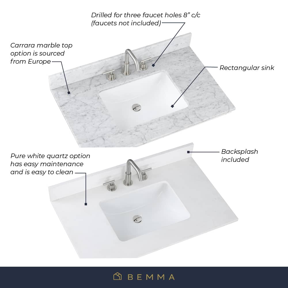 Bemma Gracie 24-Inch Single Bathroom Vanity Set in Satin White with Satin Brass Accents
