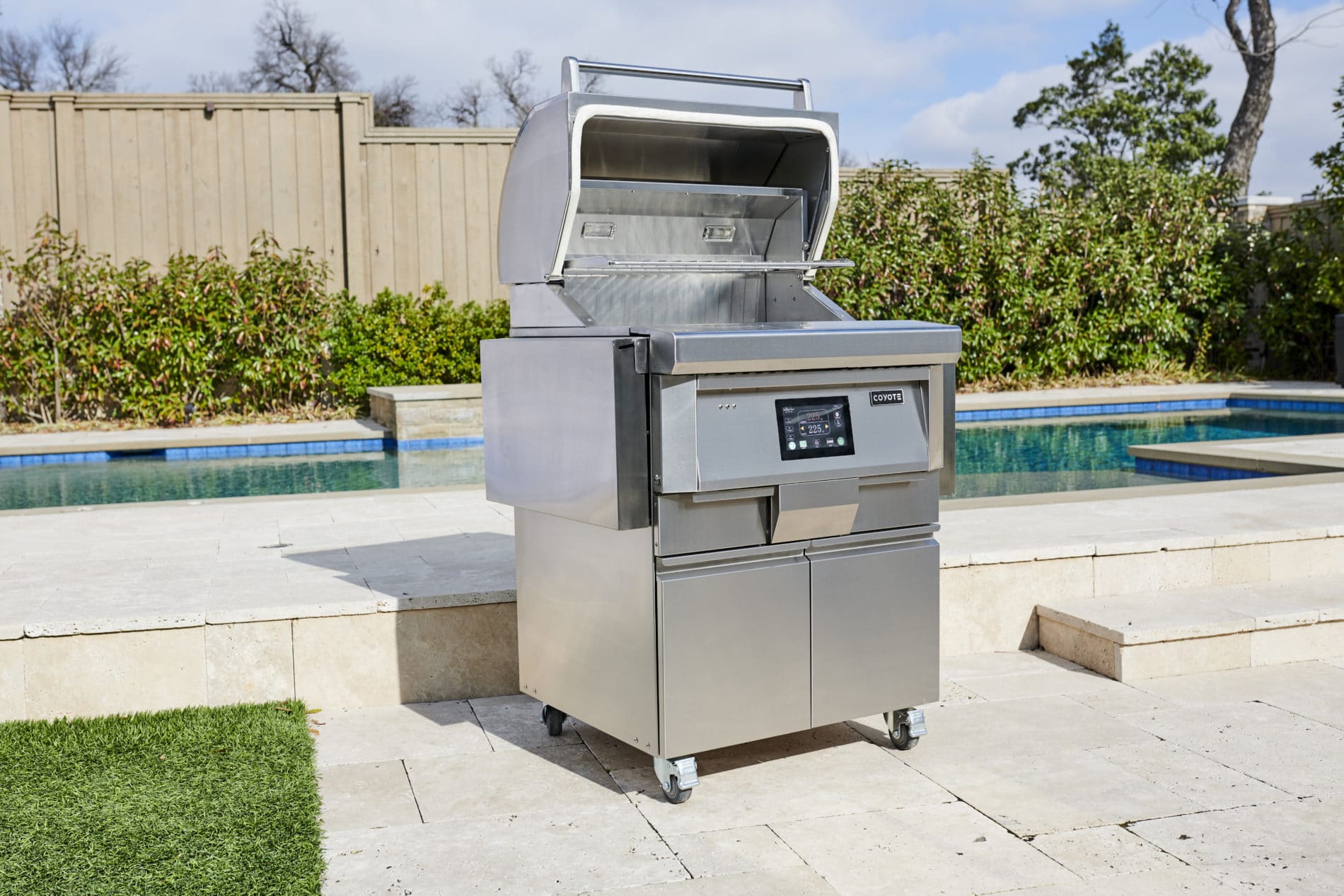 Coyote 28-Inch High-Performance Pellet Grill with Cart for Outdoor Cooking
