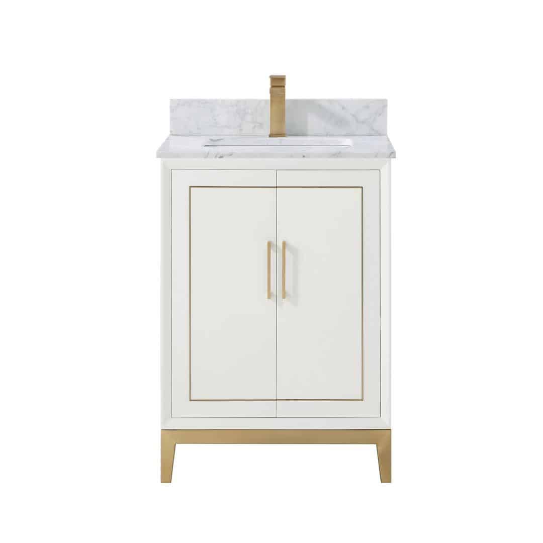 Bemma Gracie 24-Inch Single Bathroom Vanity Set in Satin White with Satin Brass Accents