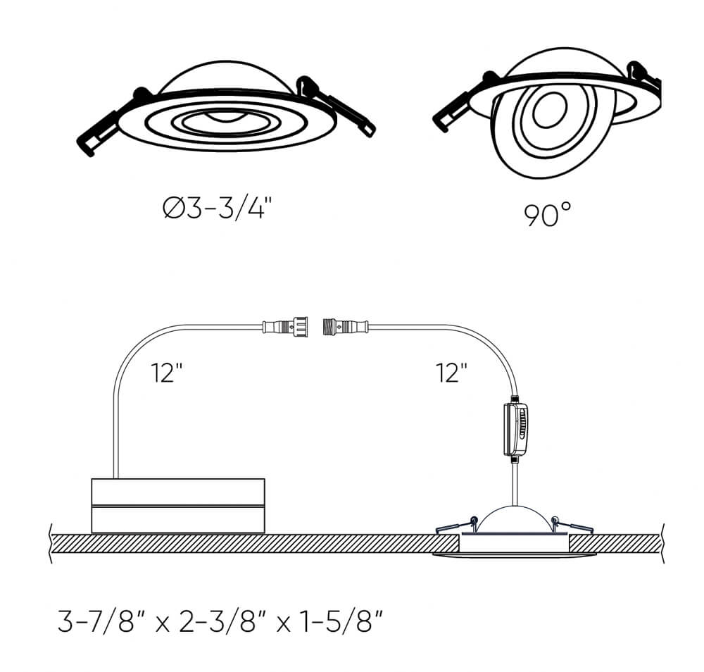 DALS Lighting 3-Feet Flat Gimbal Recessed Downlights with 360° Rotation