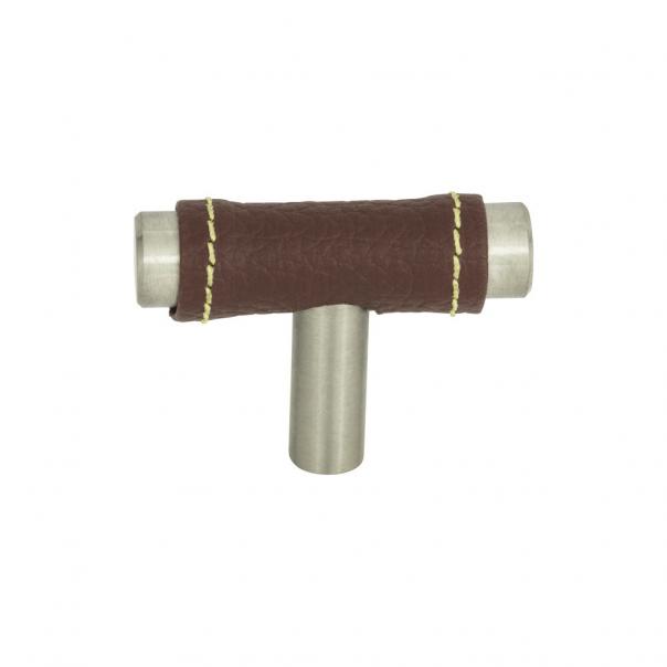 1 7/8 Inch Atlas Zanzibar Brown Leather Knob with Brushed Nickel Finish